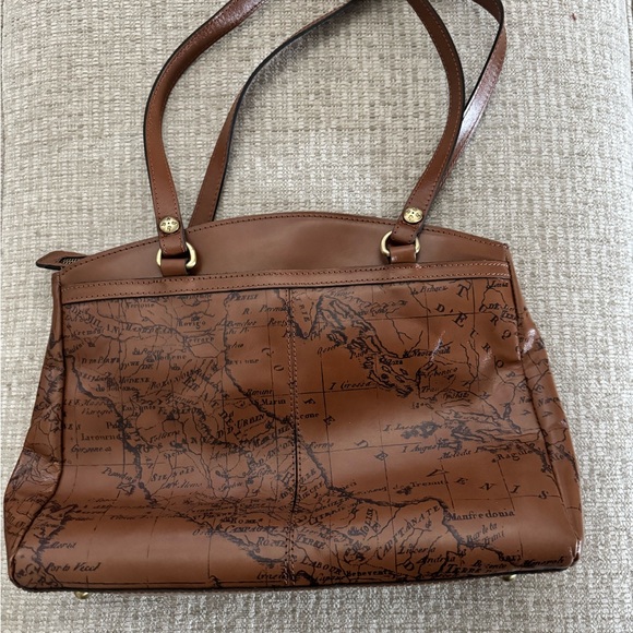 Patricia Nash Riot Leather Tote Signature Map Brown Shoulder Handbag, EUC - Picture 2 of 3
